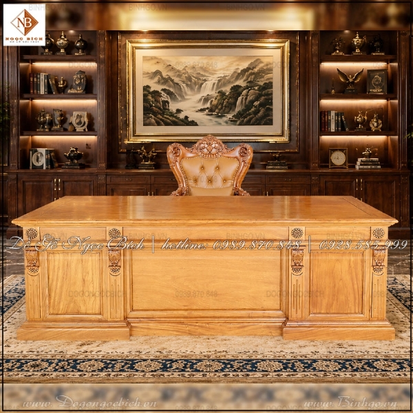 Bàn làm việc Lãnh đạo gỗ Gõ Đỏ kích thước 2m2 phong cách châu Âu 